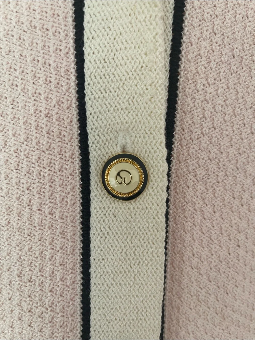 Vintage St. John Blush Pink Knit Cardigan with Cream Trim and Black Piping
